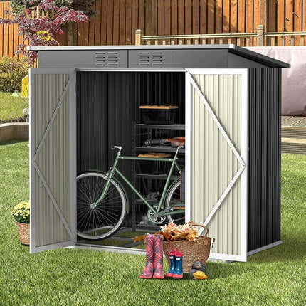 Aiho 6'x 4' Metal Outdoor Storage Shed for Patio Lawn Garden - Gray