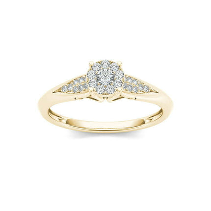 1/6Ct TDW Diamond 10K Yellow Gold Cluster Ring Engagement Ring
