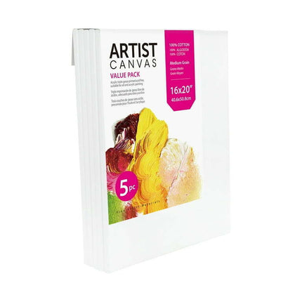 100% Cotton Acid Free White Canvas, 16"x20", 5 Pack