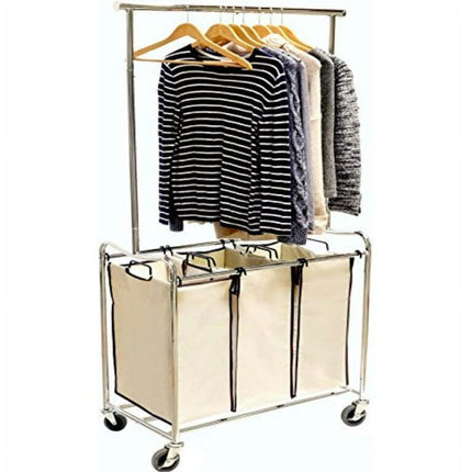 DecoBros Heavy-Duty 3 Bag Laundry Sorter Cart with Hanging Bar