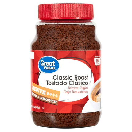 Great Value Classic Medium Roast Instant Coffee, 12 Oz