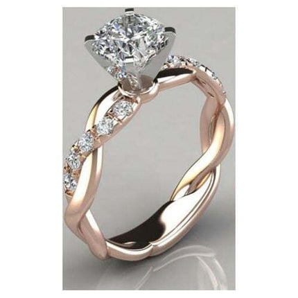 Women 18K Gold 925 Silver Twist Princess Moissanite Engagement Rings