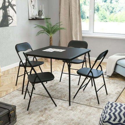 Emma + Oliver 5 Piece Black Folding Game Room Card Table and Chair Set