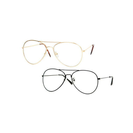 Gravity Shades Clear Lens Aviator Sunglasses, Black and Gold