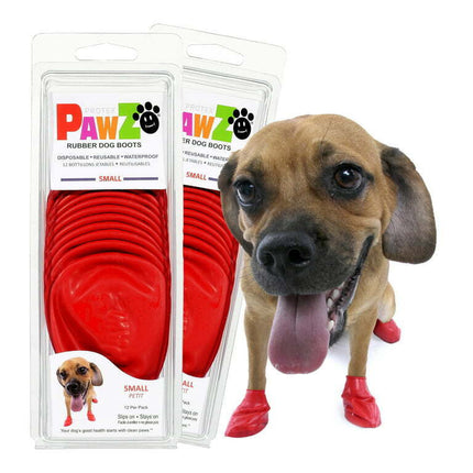 PawZ Rubber Dog Boots for Small Dogs 12pk x2, Small Red Dog Booties