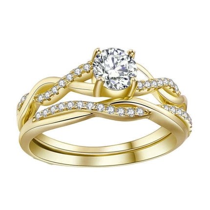 Queena 14KT Gold over Sterling Engagement and Wedding Band Ring Set