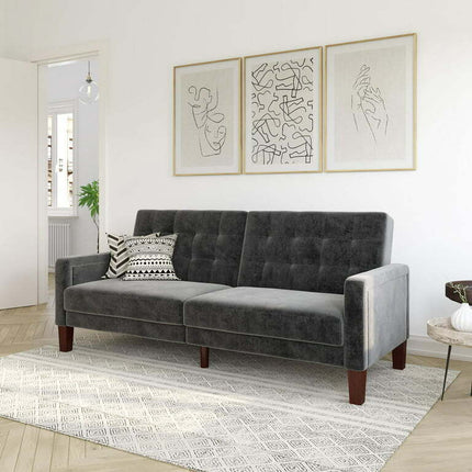 Better Homes & Gardens Porter Fabric Tufted Futon, Gray Velvet