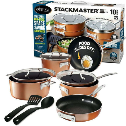 Gotham Steel Pots and Pans Set Stackable Nonstick Copper Cast Cookware Set 10pcs