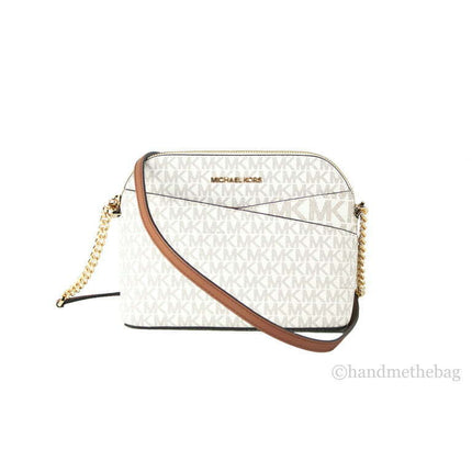 Michael Kors Jet Set Travel Medium Dome Crossbody Bag Pvc Logo Signature Vanilla