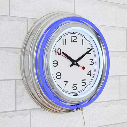 14" Retro Neon Wall Clock, Double Light Ring Vintage Style Clock by Lavish Home