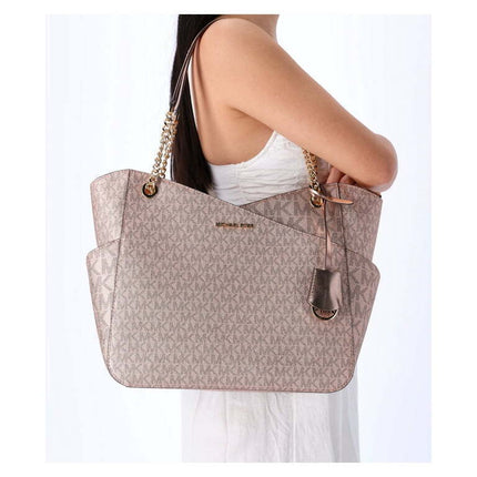 Michael Kors Jet Set Travel Large Chain Shoulder Tote Signature MK Bag Rose Gold