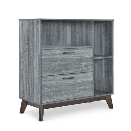 Deschutes Mid-Century Modern 2 Drawer Cabinet, Sonoma Gray Oak and Walnut