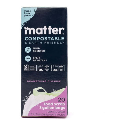 Matter Compostable 3-Gallon Drawstring Food Scrap Bags, 20 Bags