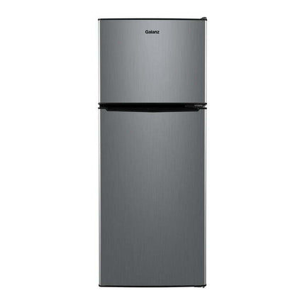 Galanz 4.6. Cu ft Two Door Mini Fridge with Freezer, Stainless Steel Look new