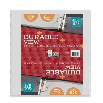 Pen+Gear 3-Ring Durable View Binder, 1.5" Slanted D-Rings, White