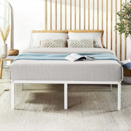 Mellow 16" Metal Platform Bed Frame with Heavy Duty Steel Slats, White, King