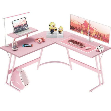 Homall L-Shaped Gaming Desk 58" PC Office Desk with Monitor Riser, Pink