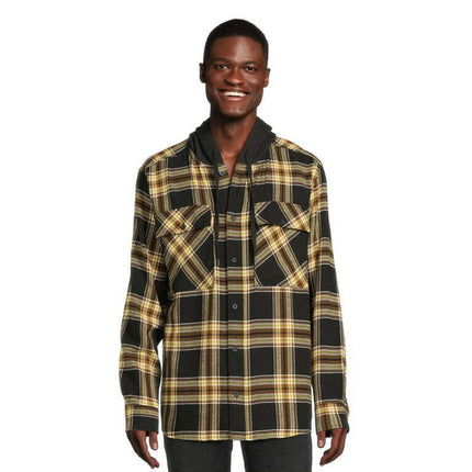 No Boundaries Men's & Big Men's Hooded Flannel Shirt, Sizes XS-5XL