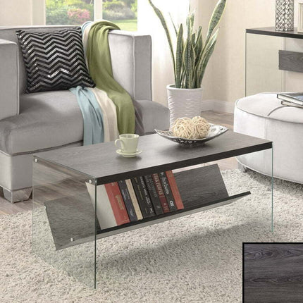 Convenience Concepts SoHo Glass Coffee Table with Shelf, Weathered Gray/Glass