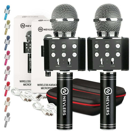 Nevlers Black Bluetooth Microphones | 2-Pack |Great for Outdoor Karaoke Parties