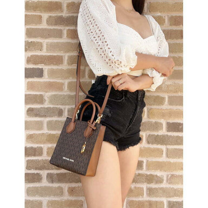 Michael Kors Mercer Xs Extra Small Phone Crossbody Bag Leather Brown Mk