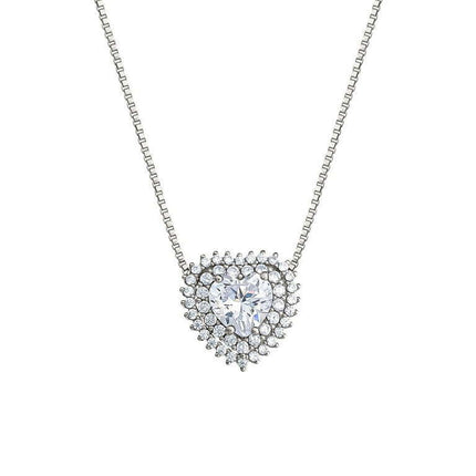 Believe by Brilliance Fine Silver Plated Cubic Zirconia Heart Necklace, 18" +2"
