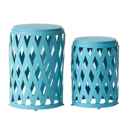 GDF Studio Tilla Outdoor Small and Large Iron Side Tables, Set of 2, Matte Blue