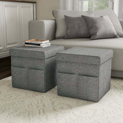 Somerset Home 15-Inch Storage Ottomans with Pockets, Gray, Set of 2