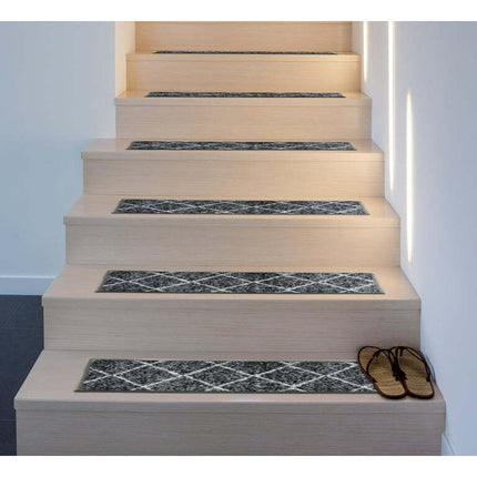 Contemporary Trellis Non-Slip Stair Treads (Set of 4) 8.6" x 26" Gray