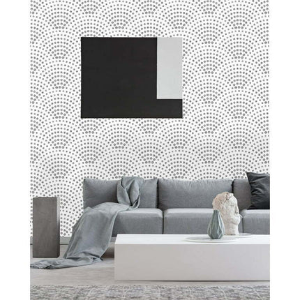 Gray Scalloped Dots Peel and Stick Wallpaper