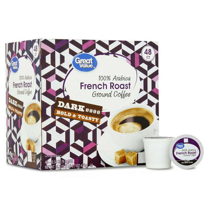 Great Value 100% Arabica French Dark Roast Ground Coffee Pods, 48 Ct