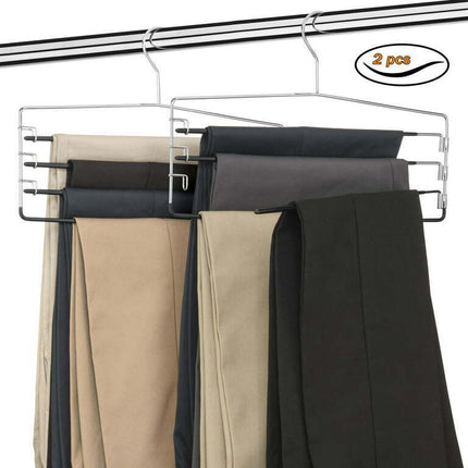 USTECH 4-Tier Non Slip Pants Organizer Chrome Metal Clothes Hanger, 2 Pack
