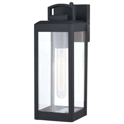 Vaxcel Kinzie 1 Light Dusk to Dawn Black Outdoor Wall Lantern Clear Glass