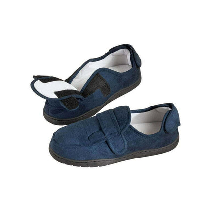 Plush Memory Foam Slippers, Adjustable for Custom Fit, Unisex, Navy Blue, Large