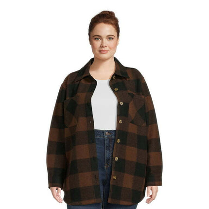 Terra & Sky Women's Plus Size Plaid Button Down Shacket