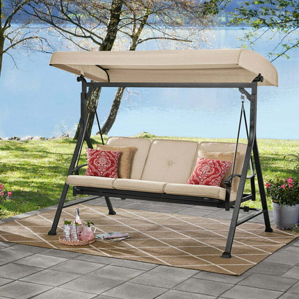 Belden Park 3 Seat Daybed Outdoor Porch Swing w/ Canopy-Beige