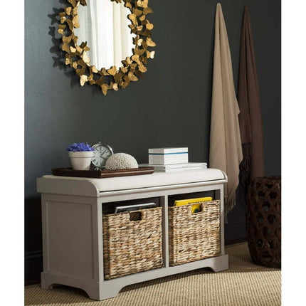 SAFAVIEH Freddy Contemporary Wicker Storage Bench with Cushion, Vintage Grey