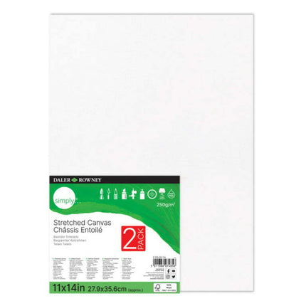 Daler-Rowney Simply Stretched Canvas, White Art Canvas, 11" x 14", 2 Pk