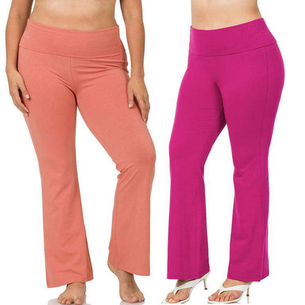 Zenana Womens & Plus Stretch Cotton Foldover Waist Bootcut Workout Yoga Pants