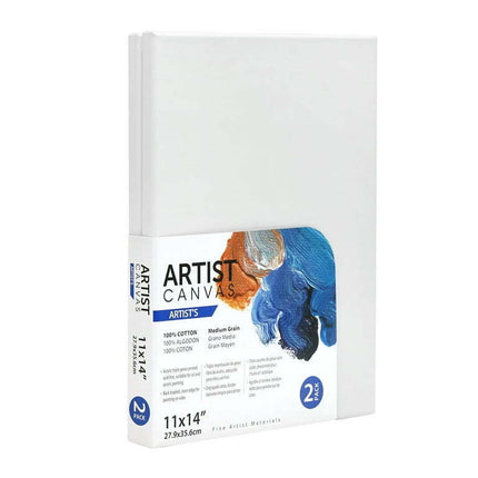 Artist Stretched Canvas, 100% Cotton Acid Free White Canvas, 11"X14", 2 Pieces