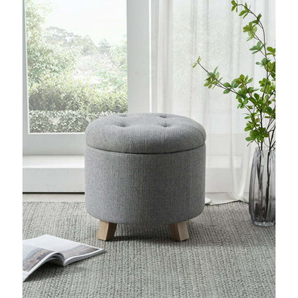 Better Homes & Gardens Round Tufted Storage Ottoman, Gray Faux Linen