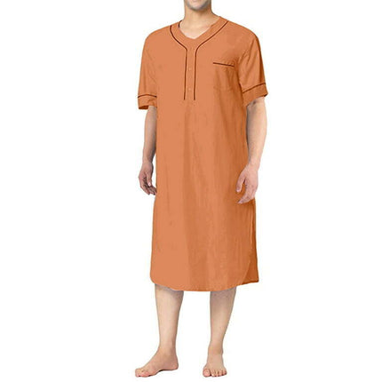 AMILIEe Loose Nightgown for Men - Short Sleeve Nightshirt with Pockets