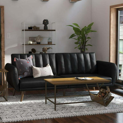 Novogratz Brittany Futon, Black Faux Leather