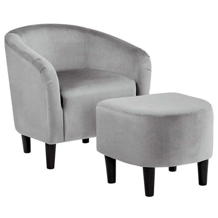 Easyfashion Barrel Accent Chair with Ottoman, Gray Velvet