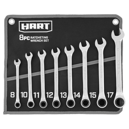 HART 8-Piece MM Ratcheting Wrench Set with Tool Pouch, Chrome Vanadium