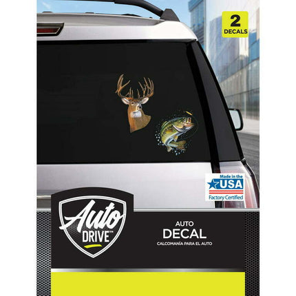 Auto Drive Deer/Bass Decals Set of 2 Vinyl Car Stickers Green Brown