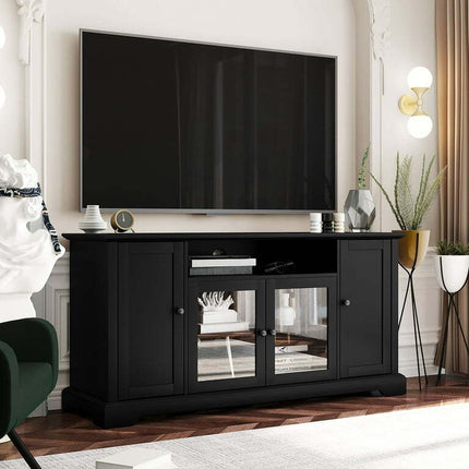 Aukfa TV Stand with Storage Shelves for TVs up to 65", Black