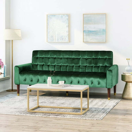 Noble House Gracelynn Velvet Button Tufted 3 Seater Sofa, Emerald