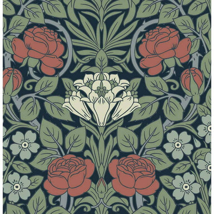 NextWall Midnight Blue & Sage Vintage Rose Peel and Stick Wallpaper