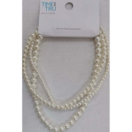 Time and Tru 3 Piece White Strands Pearl Stretch Necklace Set